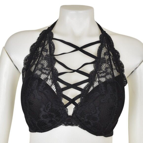 La SENZA Other - La Senza Black Lace Halter Bra 34D - Strappy Front Cage Detail Bralette